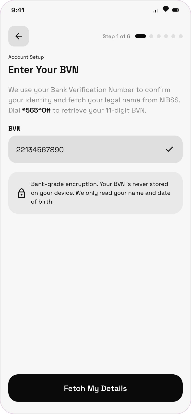 BVN verification screen